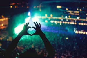 Music concerts with heart shaped hands